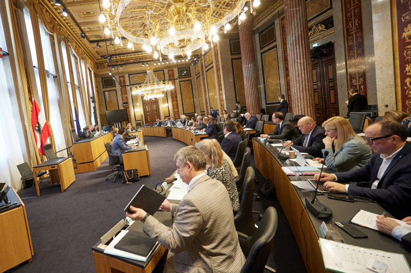 Nationalratsabgeordneter Peter Haubner (ÖVP) am Präsidium. Blick Richtung Ausschussteilnehmer:innen