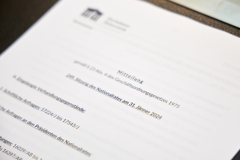 249. Sitzung des Nationalrates - Tagesordnung