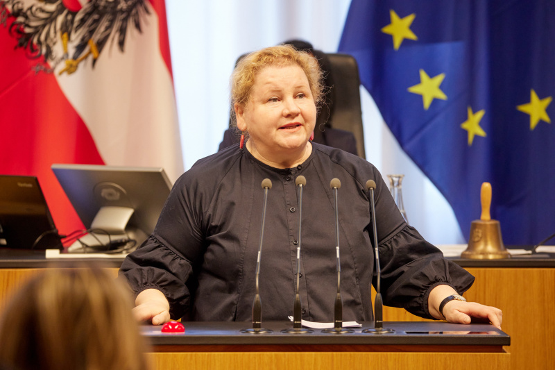 Am Redner:innenpult Vorsitzende der Bundesratsfraktion Korinna Schumann (SPÖ)