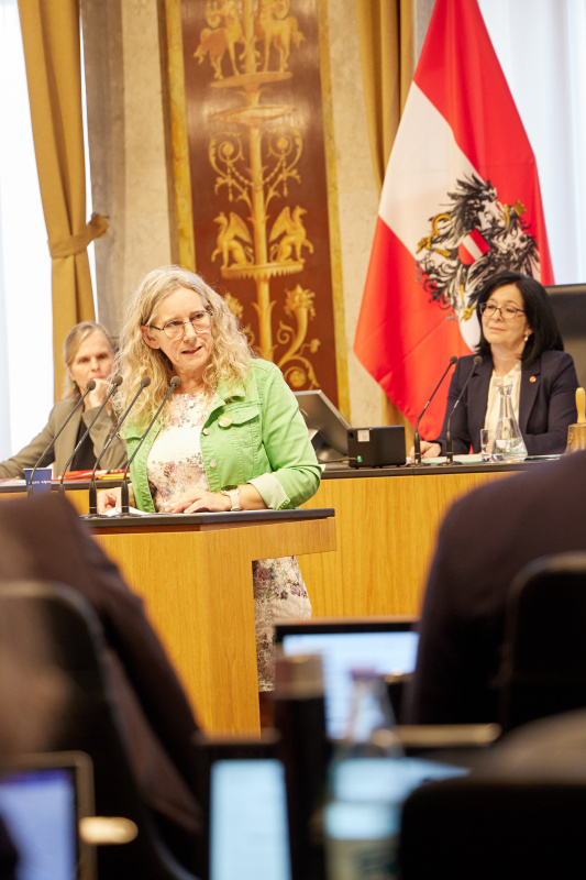 Am Redner:innenpult Bundesrätin Simone Jagl (GRÜNE)