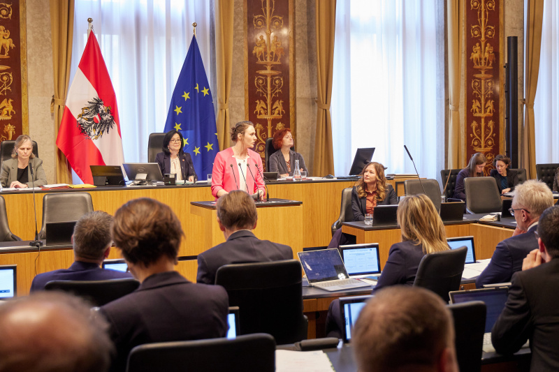 Am Redner:innenpult Bundesrätin Viktoria Hutter (ÖVP)