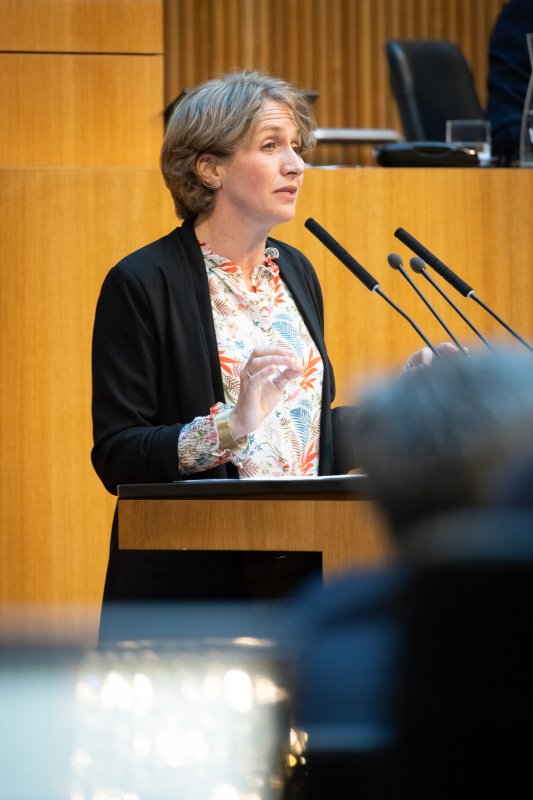 Am Redner:innenpult Nationalratsabgeordnete Stephanie Krisper (NEOS)