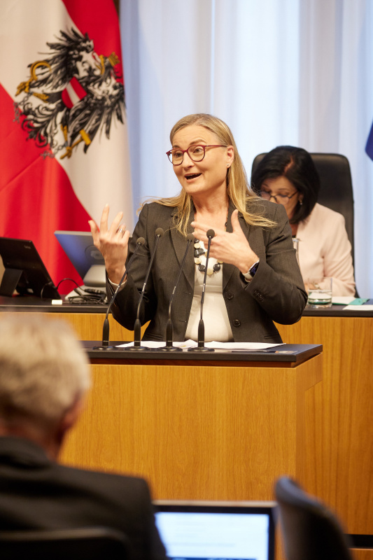 Am Reder:innenpult Bundesrätin Claudia Hauschildt-Buschberger (GRÜNE)