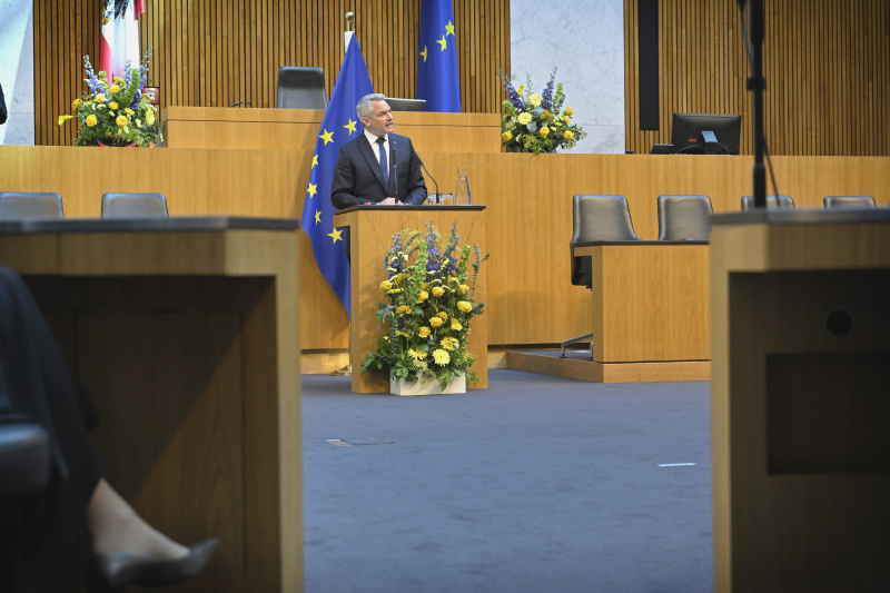 Statement. Bundeskanzler Karl Nehammer (ÖVP)