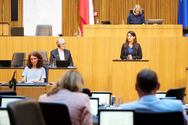 Am Redner:innenpult Nationalratsabgeordnete Meri Disoski (GRÜNE)