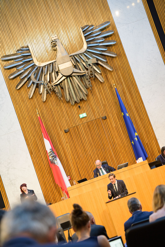 Am Redner:innenpult: Nationalratsabgeordneter Kai Jan Krainer (SPÖ)