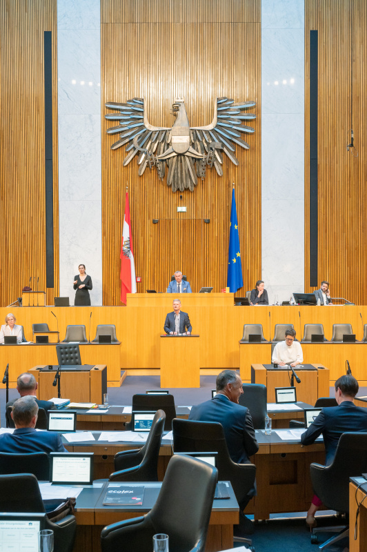 Am Redner:innenpult Nationalratsabgeordneter Andreas Hanger