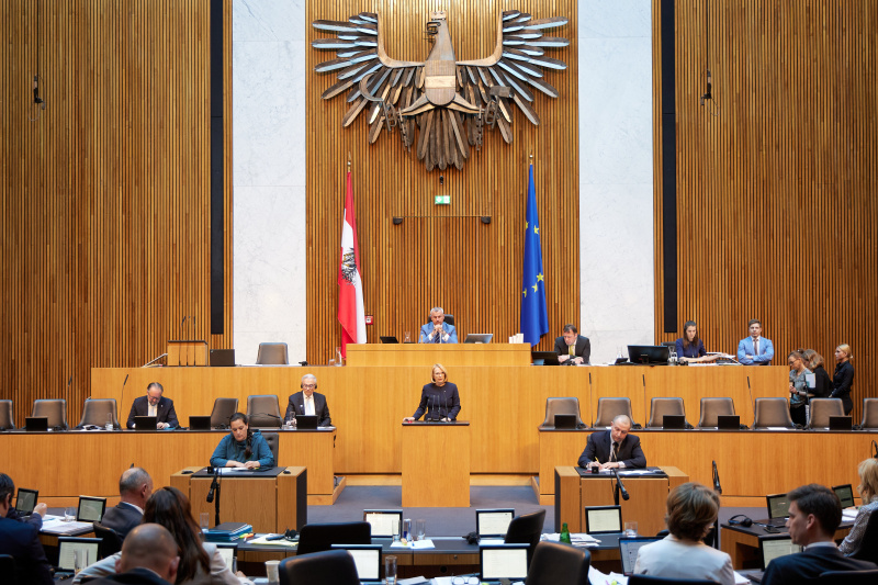 Am Redner:innenpult Zweite Nationalratspräsidentin Doris Bures (SPÖ)