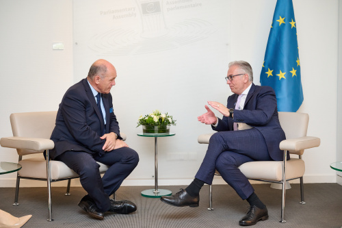 pronunciation. From left: President of the National Council Wolfgang Sobotka (ÖVP) and President of the Parliamentary Assembly of the Council of Europe Theodoros Roussopoulos