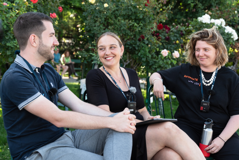 Von Links: Pascal Günsberg (PolEdu), Tatjana Lukáš, Caroline Hammoutene (Demokratie21)