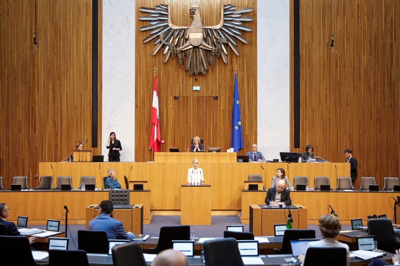 Am Redner:innenpult Nationalratsabgeordnete Pia Philippa Beck