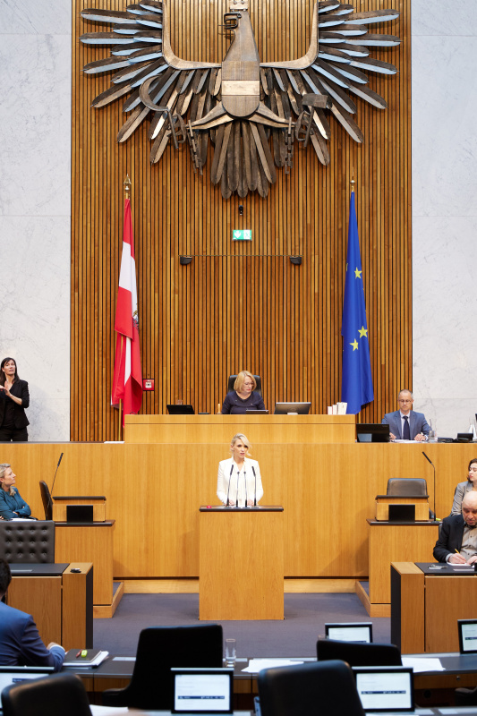 Am Redner:innenpult Nationalratsabgeordnete Pia Philippa Beck