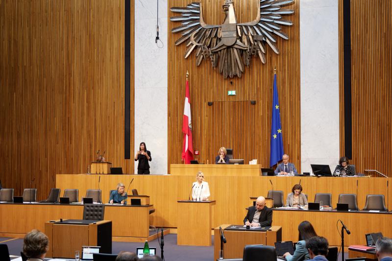Am Redner:innenpult Nationalratsabgeordnete Pia Philippa Beck