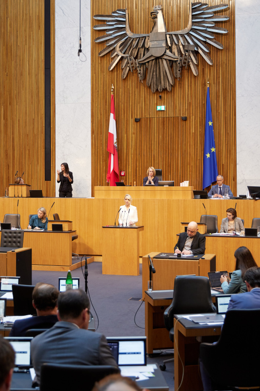 Am Redner:innenpult Nationalratsabgeordnete Pia Philippa Beck
