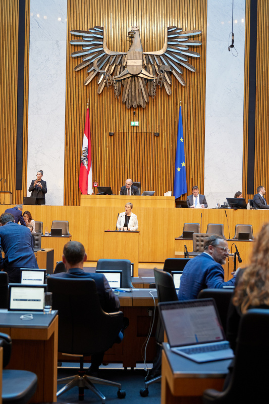 Am Redner:innenpult Nationalratsabgeordnete Michaela Steinacker (ÖVP)