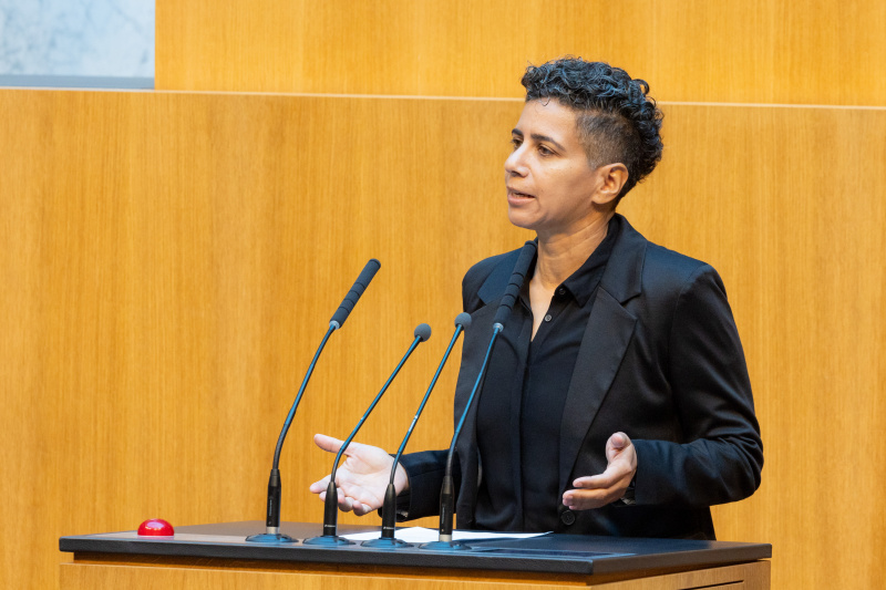 Am Redner:innenpult Nationalratsabgeordnete Faika El-Nagashi (GRÜNE)