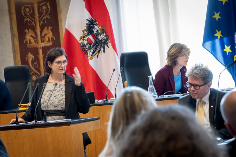 Am Redner:innenpult Bundesrätin Manuela-Anna Sumah-Vospernik (NEOS). Auf der Regierunsbank Bildungsminister Martin Polaschek (ÖVP)