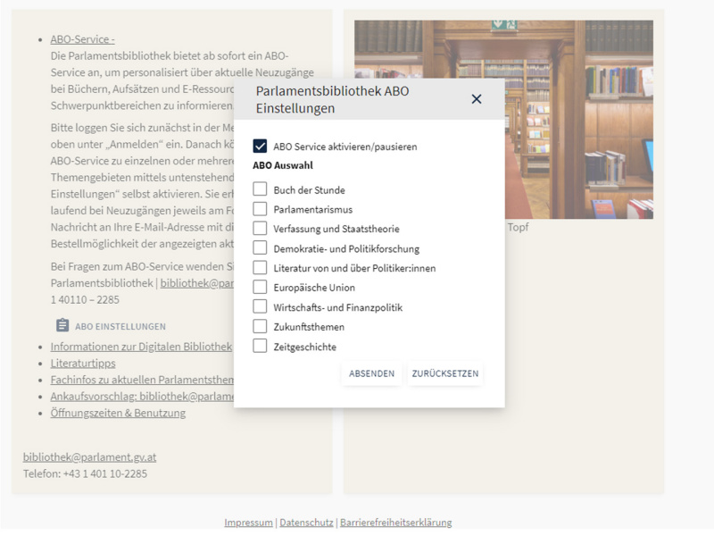 Parlamentsbibliothek ABO Einstellungen