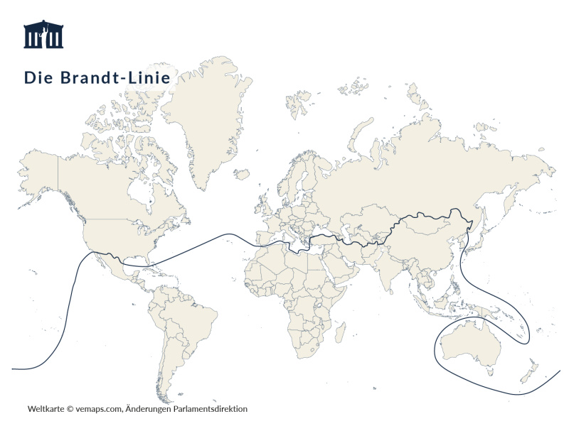 Weltkarte mit eingezeichneter Brandt-Linie