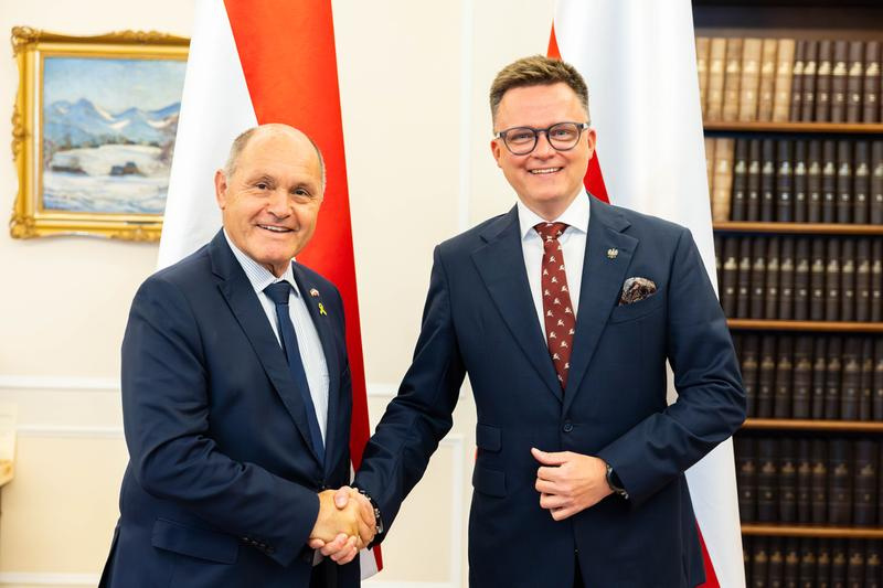 Von links: Nationalratspräsident Wolfgang Sobotka (ÖVP), Sejmmarschall Szymon Hołownia