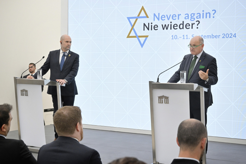 Pressestatement. Von links: Präsident der israelischen Knesset Amir Ohana, Nationalratspräsident Wolfgang Sobotka (ÖVP)