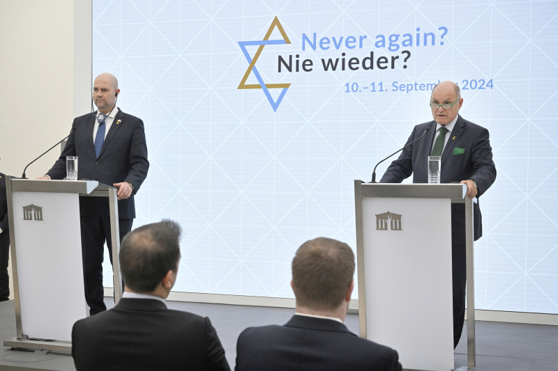 Pressestatement. Von links: Präsident der israelischen Knesset Amir Ohana, Nationalratspräsident Wolfgang Sobotka (ÖVP)