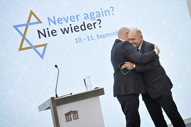 Pressestatement. Von links: Präsident der israelischen Knesset Amir Ohana, Nationalratspräsident Wolfgang Sobotka (ÖVP)