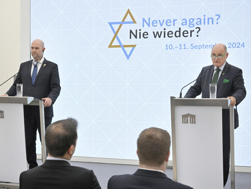 Pressestatement. Von links: Präsident der israelischen Knesset Amir Ohana, Nationalratspräsident Wolfgang Sobotka (ÖVP)