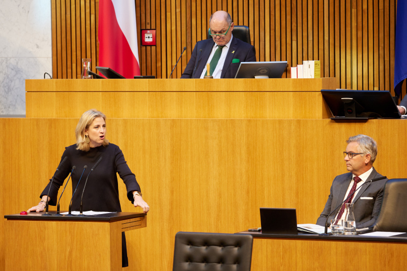 Am Redner:innenpult Klubobfrau Beate Meindl-Reisinger (NEOS)