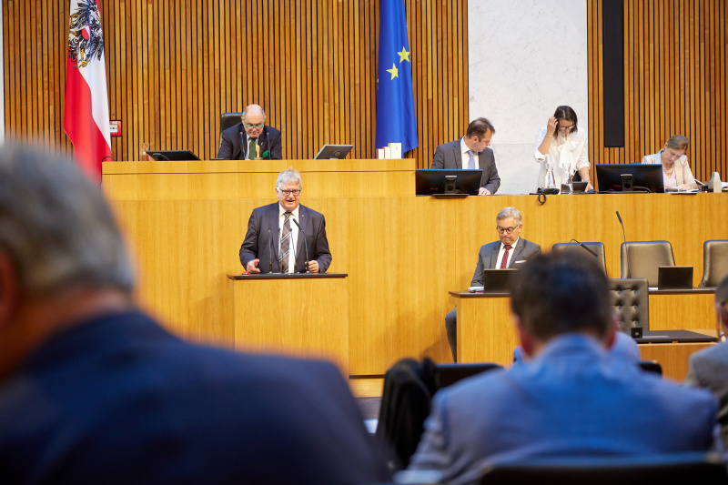 Am Redner:innenpult Nationalratsabgeordneter Maximilian Linder (FPÖ)