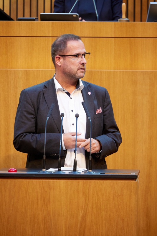 Am Redner:innenpult Nationalratsabgeordneter Christian Hafenecker (FPÖ)