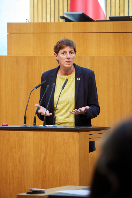 Am Redner:innenpult Nationalratsabgeordnete Astrid Rössler (GRÜNE)