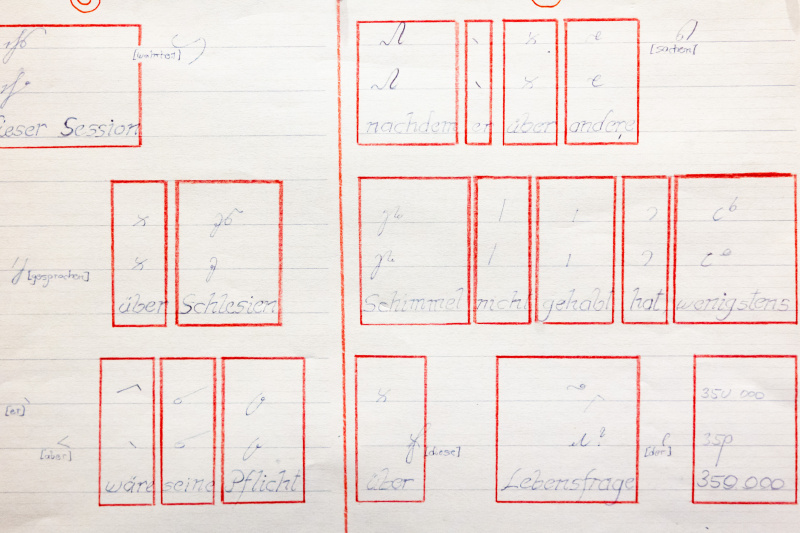 Historisches Dokument - Synopsis zweier Stenogramme aus dem Jahr 1897