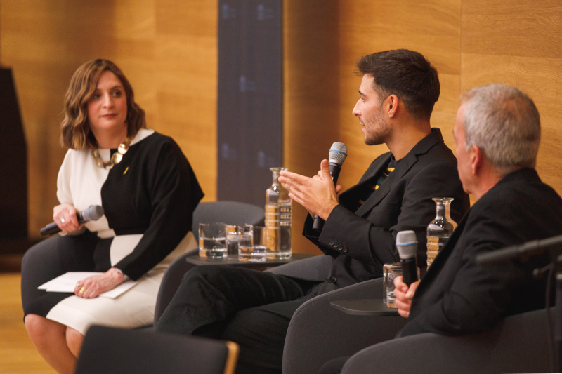 From left: Rifka Junger, Tobias Brossmann (Great-grandson of the photographer Richard Finali, whose personal story is presented in the exhibition), Michael Tal (Curator of the exhibition)