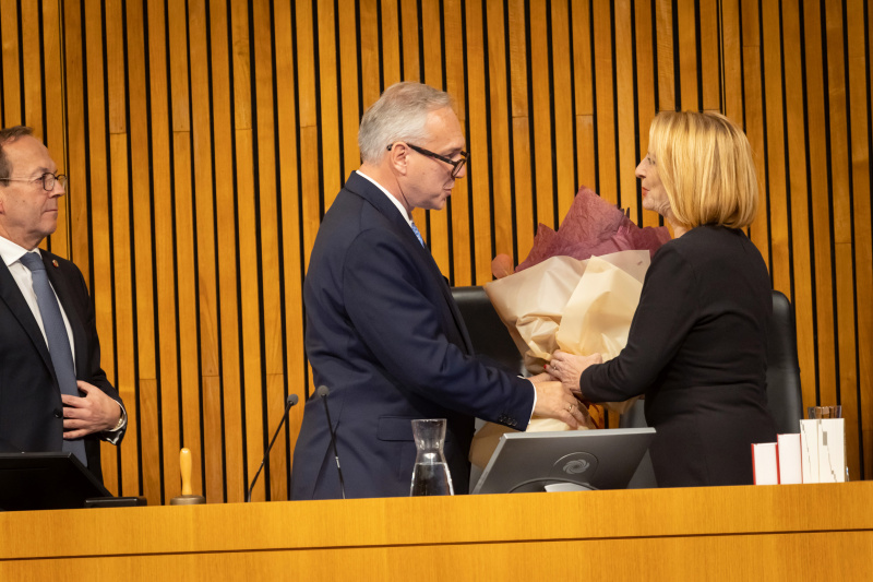 Von links: Zweiter Nationalratspräsident Peter Peter Haubner (ÖVP), Nationalratspräsident Walter Rosenkranz (FPÖ), Dritte Nationalratspräsidentin Doris Bures (SPÖ)