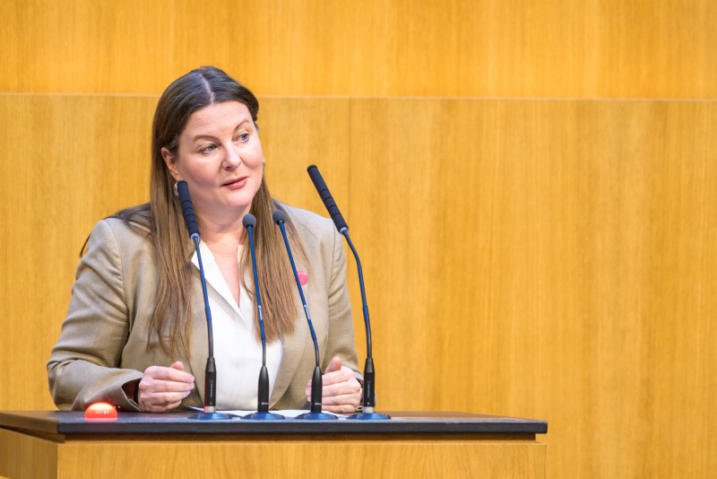Am Redner:innenpult: Nationalratsabgeordnete Karin Doppelbauer (NEOS)