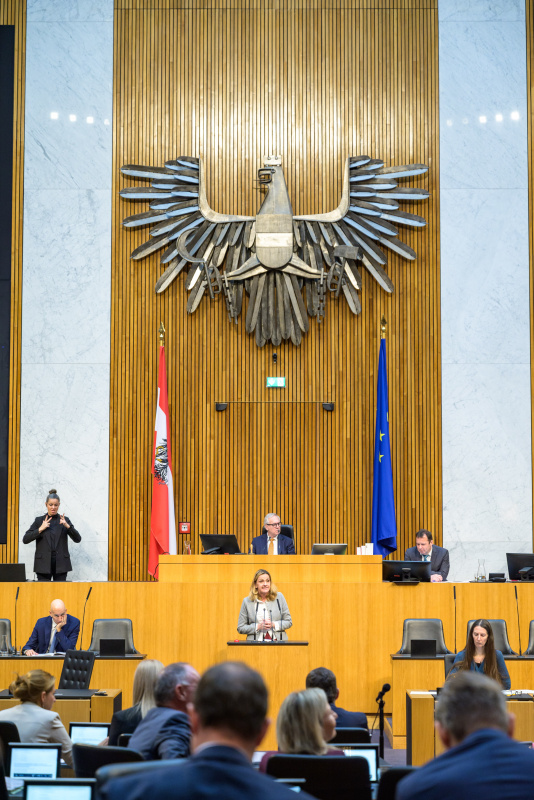 Am Redner:innenpult: Nationalratsabgeordnete Dagmar Belakowitsch (FPÖ)