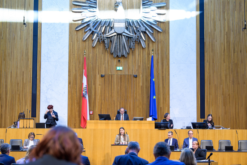 Am Redner:innenpult: Nationalratsabgeordnete Karin Doppelbauer (NEOS)