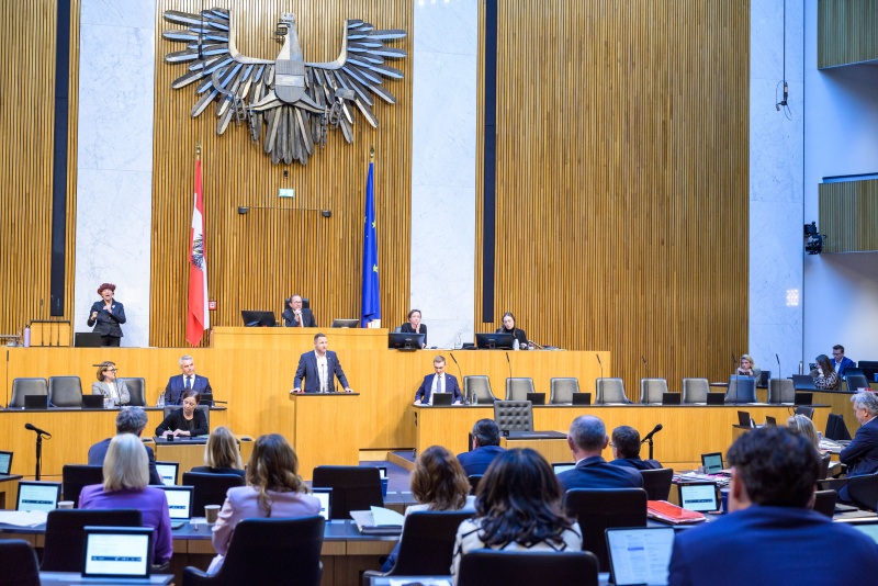 Am Redner:innenpult: Nationalratsabgeordneter Michael Schnedlitz (FPÖ)