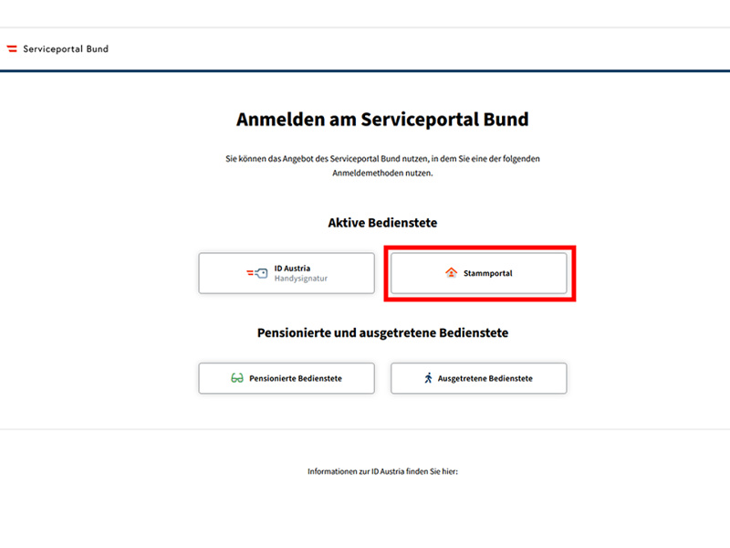 Serviceportal Bund - Single Sign-on Anmeldung