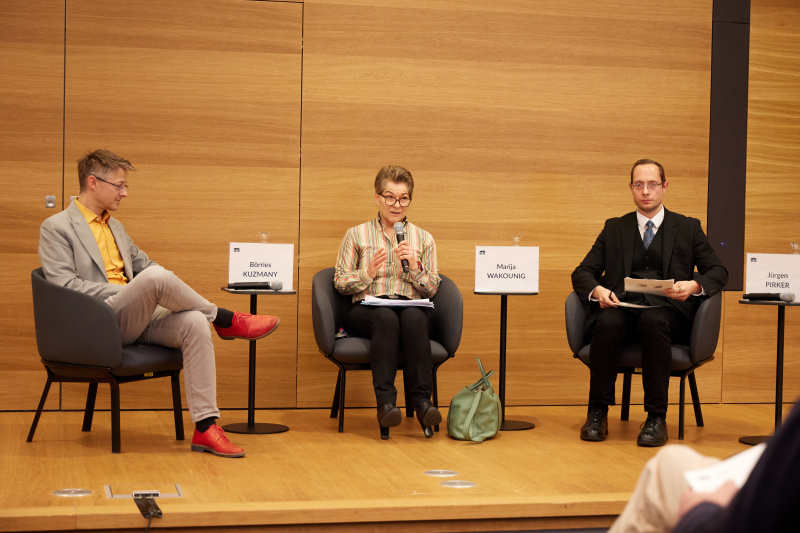 Podiumsdiskussion. Von links: Börries Kuzmany Universität Wien, Marija Wakounig Universität Wien, Jürgen Pirker Universität Graz
