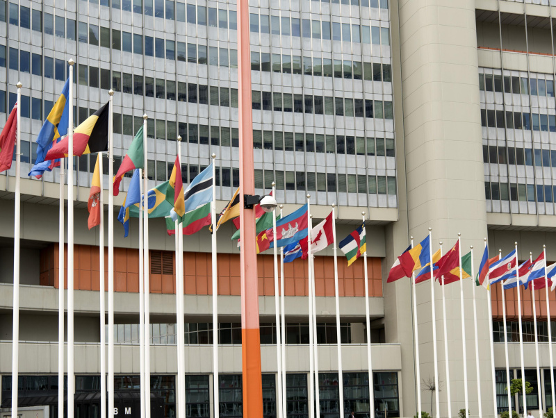 Flaggen vor dem Gebäude der UNO