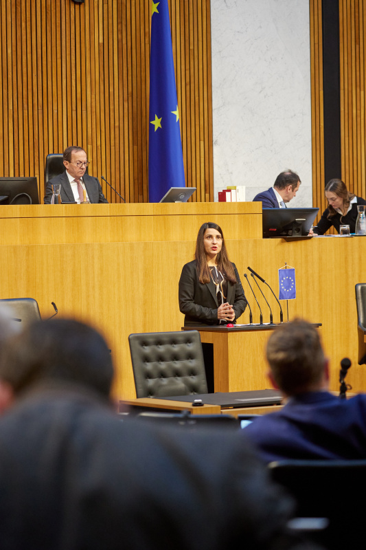 Am Redner:innenpult Nationalratsabgeordnete Meri Disoski (GRÜNE)