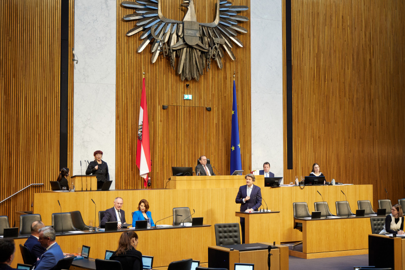 Am Redner:innenpult Abgeordneter zum Europäischen Parlament Helmut Brandstätter (NEOS)