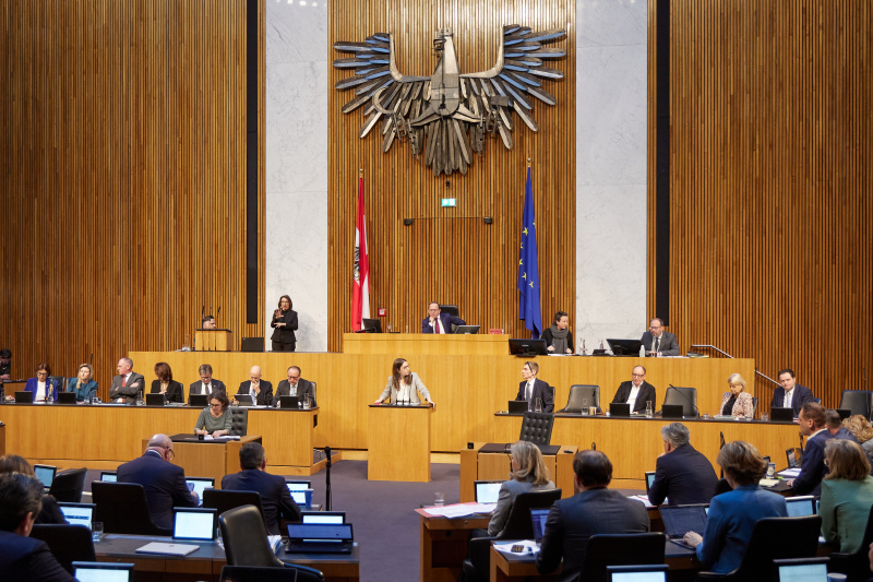 Am Redner:innenpult Nationalratsabgeordnete Julia Elisabeth Herr (SPÖ)