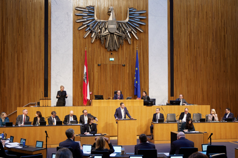 Am Redner:innenpult Nationalratsabgeordneter Michael Schnedlitz (FPÖ)