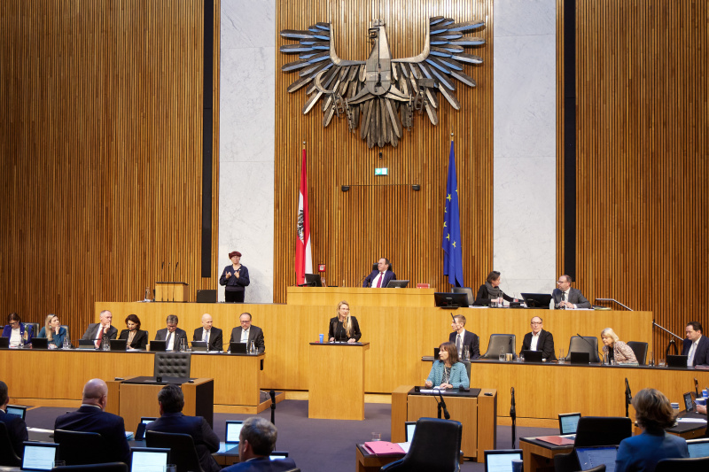 Am Redner:innenpult Nationalratsabgeordnete Juliane Bogner-Strauß (ÖVP)