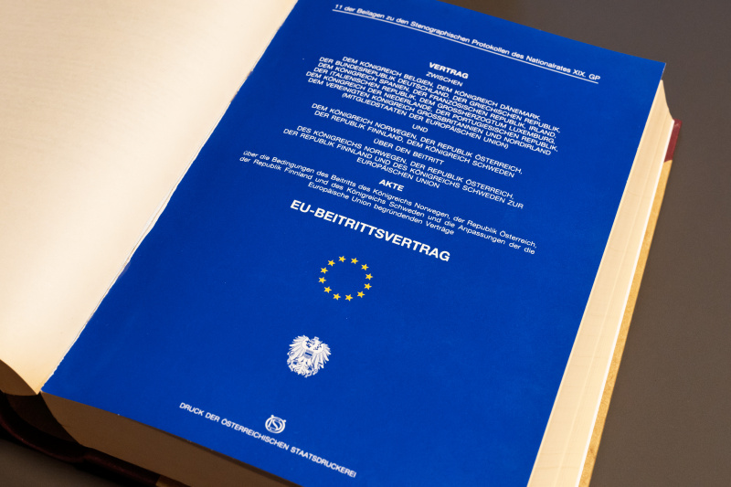 Titelblatt des EU-Beitrittsvertrages in den Stenografischen Protokollen des Nationalrates (11. d. B.)