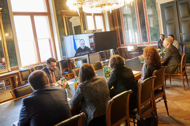 Aussprache. Nationalratspräsident Walter Rosenkranz (FPÖ) (5. von links) im Videogespräch