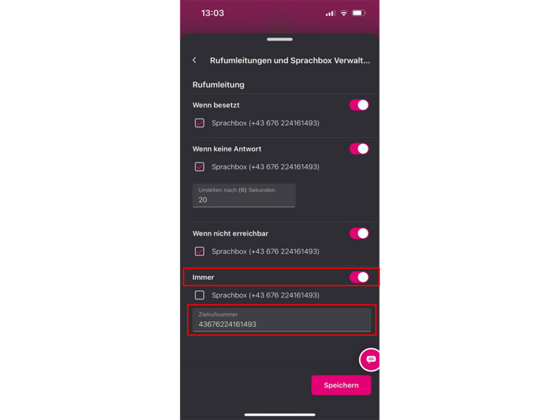 Rufumleitungen und Sprachbox verwalten